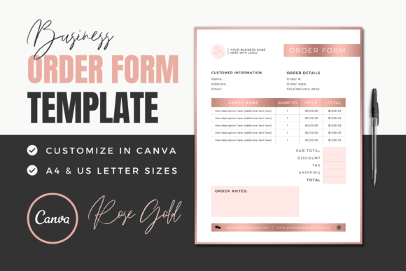 Download Order Forms Canva Template (Rose Gold) - Premium Resources
